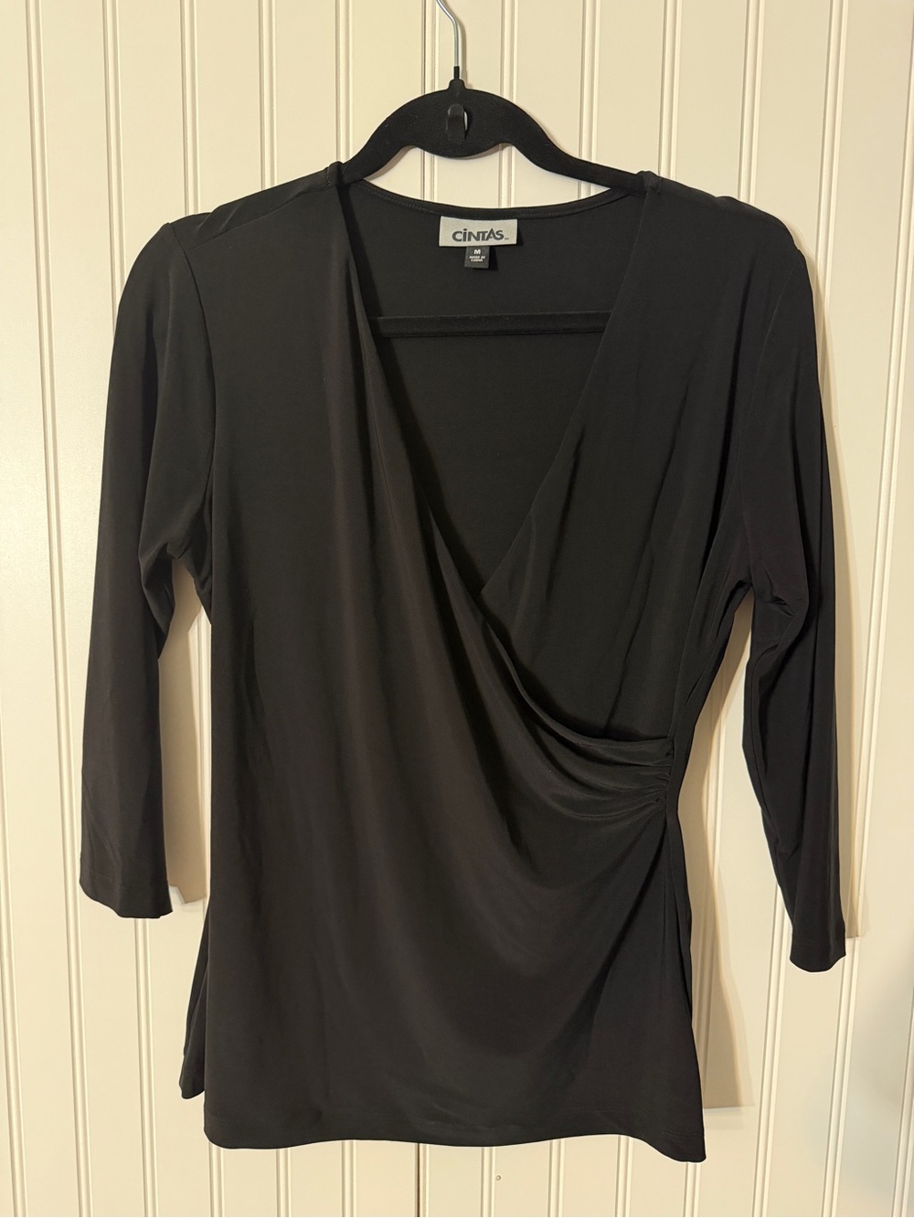 Cintas Black Wrap-Front Women's Blouse